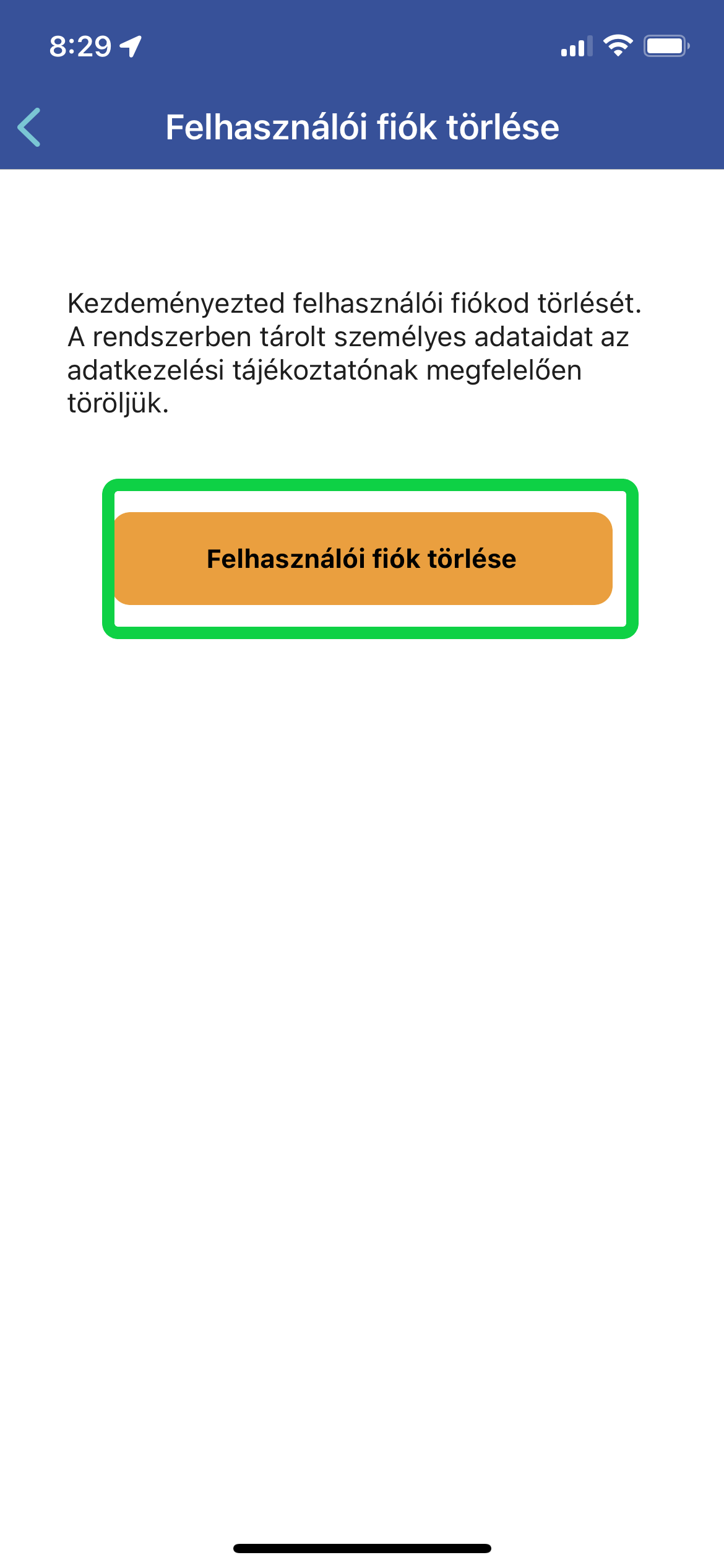 Regisztráció törlése 3. lépés