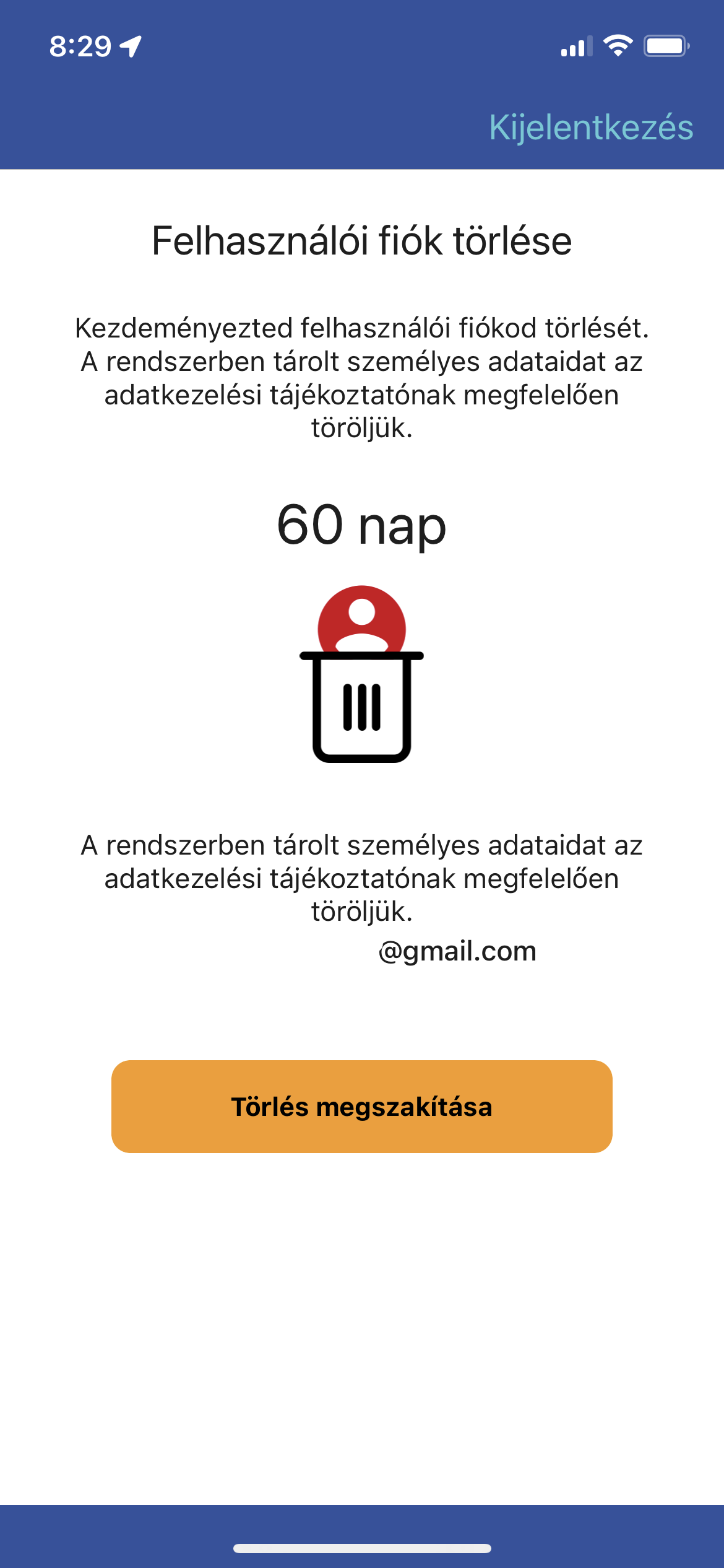 Regisztráció törlése 4. lépés